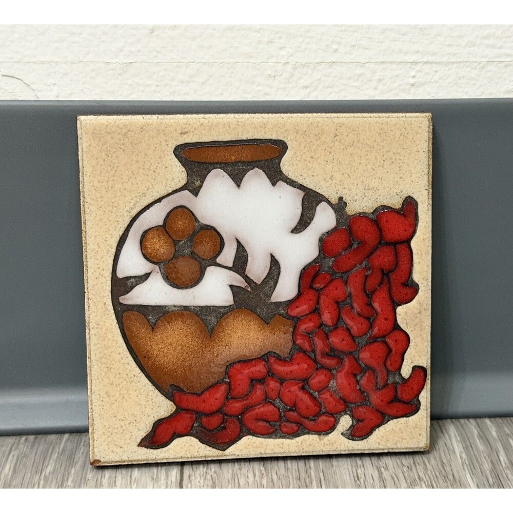 Vintage 1980s  Ceramic Art Tile Trivet Coaster Southwestern Style 4" **CHIPPED**